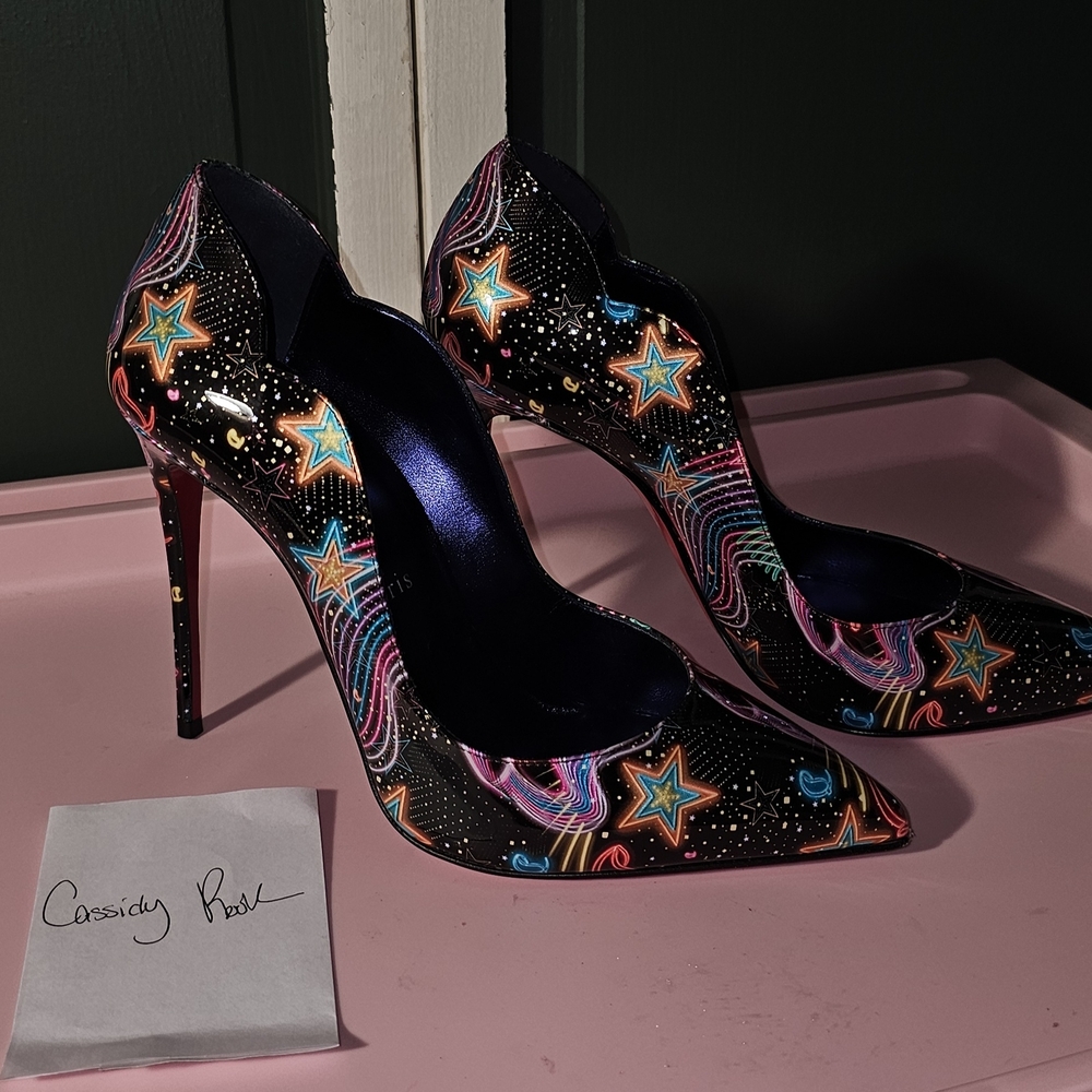 Black Stiletto Heels with Cosmic Design